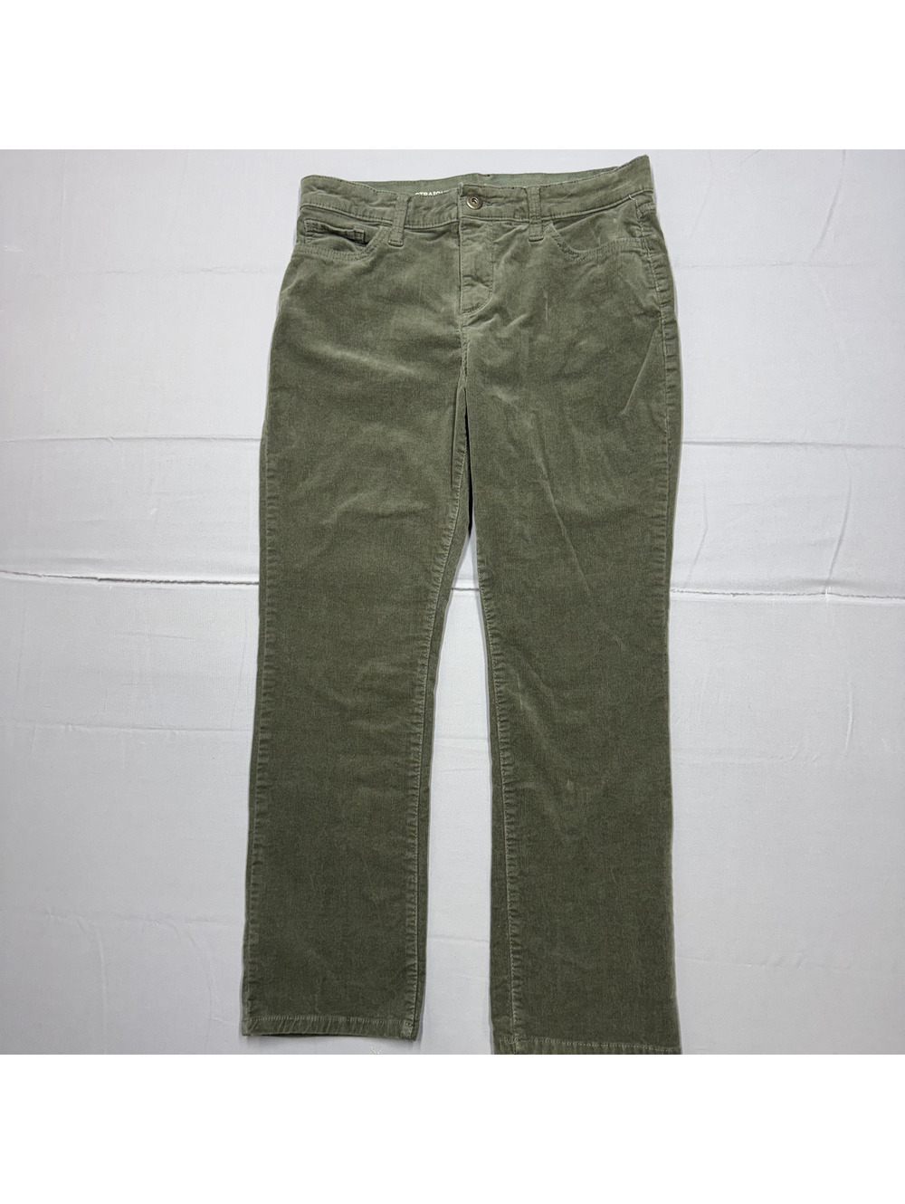 St. John's Bay Women's Straight Leg Corduroy Solid Size 10P Olive Green Cozy